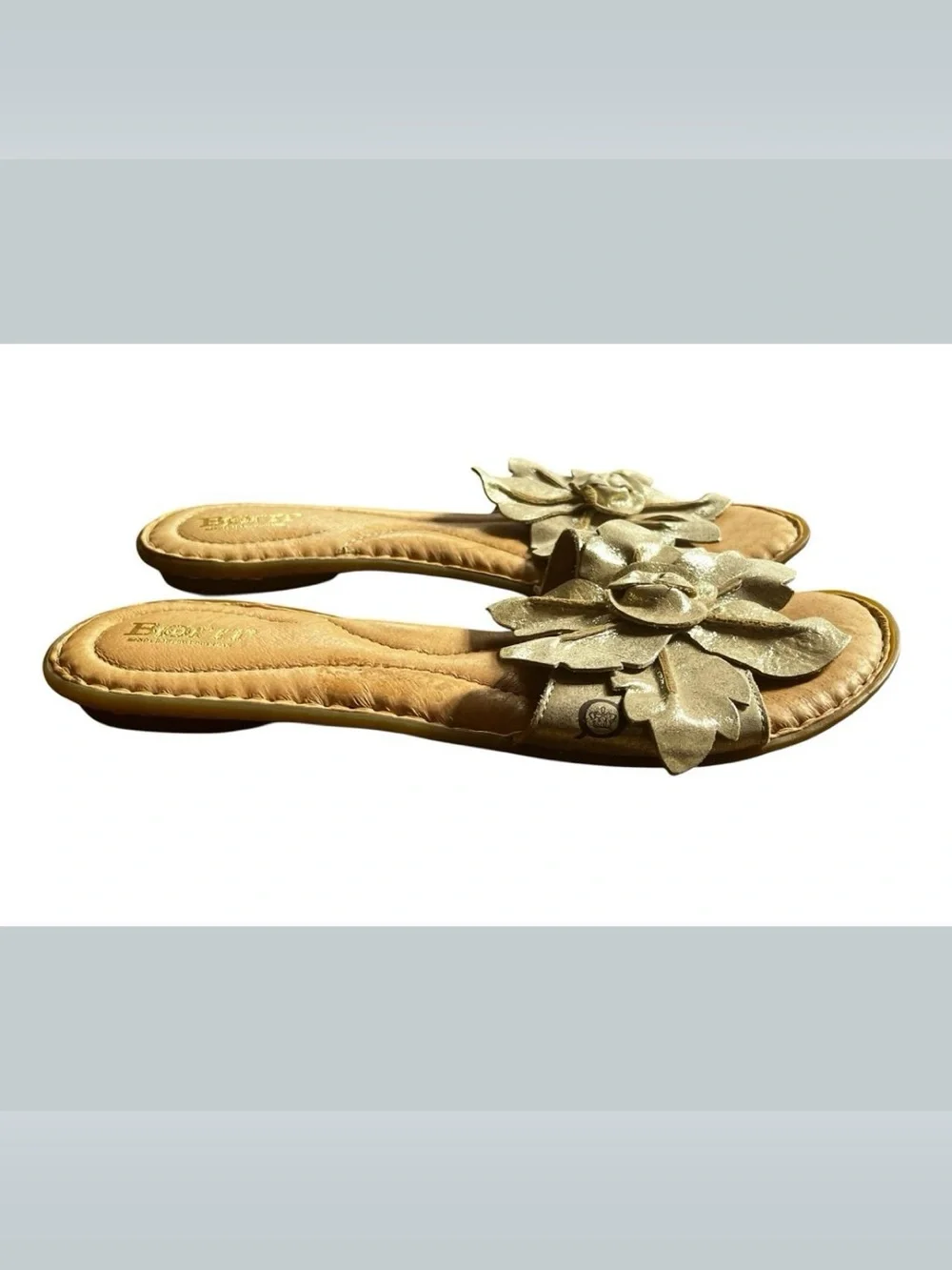 US 8 Born Silver Floral Slide Sandals